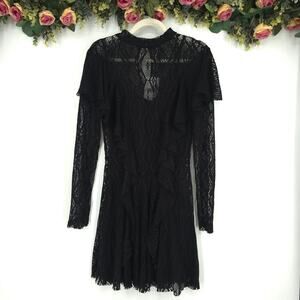 Free People Black Lace Mock-Neck Long-Sleeve Cocktail Dress Size Small NWT